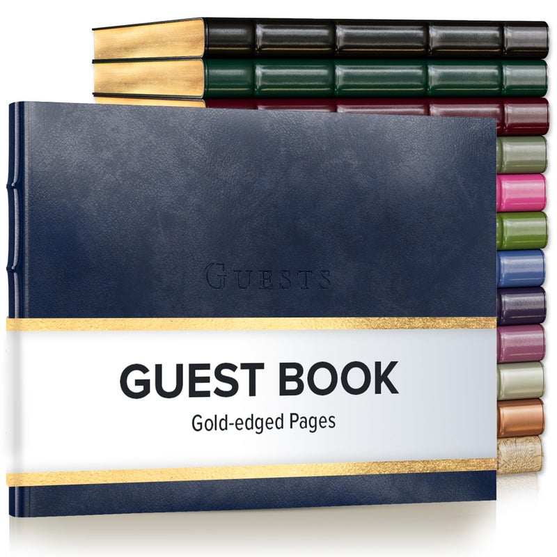 Gallery Leather Guest Book - Great for Wedding, Reception, Baby and Bridal Shower, Birthday Party and Vacation Home - 192 Lined Pages to Sign in, add Polaroid Photo - Hardcover 9x7" - Acadia Navy - Image 1